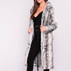 Faux Fur Coat Longline Grey Marble Coat